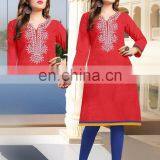 Embroidery Neck Design Pattrn & Plain Dyed Cottontunic Kurits for Girls thumbnail-1