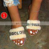 New 2021 Summer Winter Women Slippers Fashion Metal Bling Slides Fur Fringe Flat Slides Ladies Shoes thumbnail-3