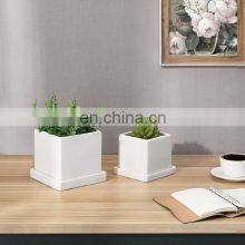 Big Large Indoor Rectangular Outdoor White Small Modern Ceramic Succulent Planter Flower Pots Set With Tray Saucer thumbnail-2