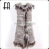 Factory Direct Wholesale Price Lady's Rabbit Knitted Fur Waistcoat With Fur Tassels thumbnail-2