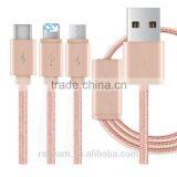REYON New High Quality Colorful Braided 3 in 1 USB Charging Cable ( With Lighting , Type C, Micro Connector ) for Ihone, Let