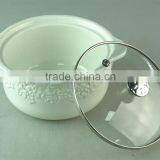 Cream Ceramic Flower Embossing Soup Tureen With Glass Cover/lid in Stock for Home Use thumbnail-2