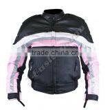 Ladies Motorcycle Cordura Jacket with Leather on Shoulders, Padded Ladies Motorcycle Jacket