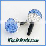 Wholesale Fashion Pave 12mm Rhinestone Disco Ball Bead Crystal Earphone Plug Headset Dustproof Jack Cap For Phone MDP-P1210