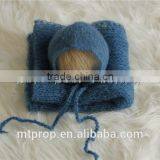 Hand Knitted Mohair Wrap With Bonnet Set Newborn Photography Props Baby Shower Gift thumbnail-1