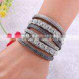 6 Colors Multilayer Bohemian Leather Velvet Wrap Crystal Magnetic Bracelet
