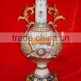 Arabic Style Crackle Ceramic Vase, Hand Painted Gilt Brass Mounted Vase thumbnail-5