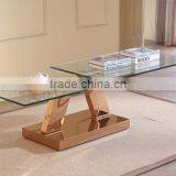 Glass Adjustable Coffee Table With Rose Golden Stainless Steel