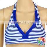 Wholesale Cheap Adult Women Swimsuit Blue White Stripe Bikini Set thumbnail-4
