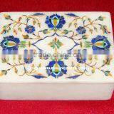 Rectangular Shape White Marble Inlay Gift Box Antique thumbnail-1