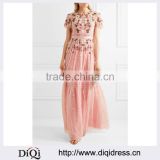 Wholesale Ladies Apparel Fashion Short Sleeves Lace-trimmed Embellished Tulle Gown(DQE0395D)