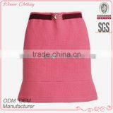 High Fashion Pink Color Waistbelt Back Pockets Flare Formal Skirts thumbnail-1