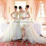 White Champagne Lace Strapless Ball Gown Cathedral/ Royal Train Wedding Dresses thumbnail-1