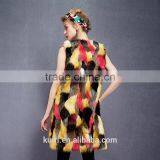 2016 Europe New Design Colourful Warm and Soft Faux Fox Fur Long Coat Faux Fur Overcoat Without Sleeves thumbnail-4