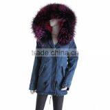 Myfur Genuine Raccoon Fur Trimmed Hood Ladies Jeans Parka Factory Wholesale thumbnail-1
