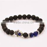 Black Lava Rock Beads Bracelet with Fatima Hand Beads Bracelet