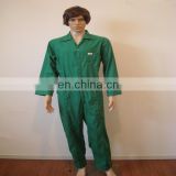 Apparel workwear new design plus size 80% polyester 20% cotton 190gsm green zipper and button safety coverall with multi pockets