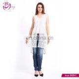 Nylon Mesh V Neck Sleeveless Womens Fancy White Blouses