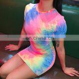 Hot Sales Wholesales Women Tie Dye Casual Dresses Ladies Fashion Tie Dye Short Sleeve Dress Women Summer Dresses thumbnail-1