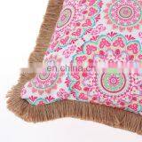 Custom Made Decorative 3D Printed Pink Flowers Outdoor Bench Waterproof Throw Pillow Cushion With Jute Fringe thumbnail-7