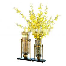 Golden Home Tabletop Decorative Metal Frame Glass Flower Vase