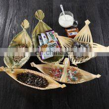 Handmade Boat Shape Bamboo Basket Wicker Platter Tray Serving Tray Wholesale thumbnail-4