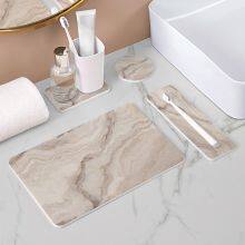 Bathroom Accessories Highly Absorbent Quick Dry Marble Diatomite Stone Bath Mat Set thumbnail-2