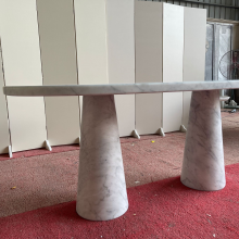 Modern Luxury Fashionable Design Style Carrara White Marble Stone Dining Table for Villa Apartment Hotel Dininig Room Furniture thumbnail-5