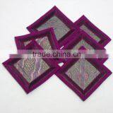 Indian Silk Table Runner With 6 Place Mats & 6 Coaster in Pink Color Size 16*62 thumbnail-3