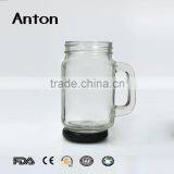 Glass Juice Drinking Mason Jar With Handle and Lid thumbnail-1