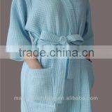 Hot Selling Summer Dressing Gown, Japanese Kimono Blue Cotton Waffle Bathrobes thumbnail-3