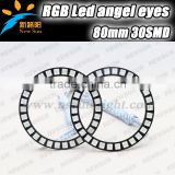 Full circle round color change Rgb angel eyes rings, 80mm OUt Dia auto car parking RGB angel eyes with remote