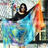 2015 Custom Lady Fashion Cotton Voile Shawl and Scarf Fresh Leopard Peony Printing for Spring Autumn thumbnail-1