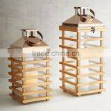 Wood Candle Lantern With Iron Top thumbnail-1