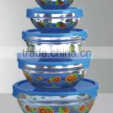 round patterned glass bowl set with decal logo design