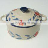 Stoneware Casserole With Hand Painted Flower Design thumbnail-1