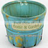 TURQUOISE WASH ROUND HOME & GARDEN BAMBOO CHIP BASKET thumbnail-1