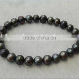 6-7mm Black Near Round Freshwater Pearl Bracelet thumbnail-1