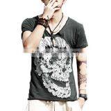 2016 Men Deep V Neck Summer Cotton Skull Print Slim T Shirt thumbnail-2