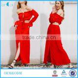 New Design 2017 Summer Two Piece Set Party Sexy Dress Women Vintage Club Off Shoulder Chiffon Red Long Maxi Dress thumbnail-1