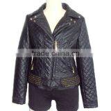 Hot Sell Studded Quilted Padded Leather Clothing , Winter Jacket in Leather for Lady thumbnail-1