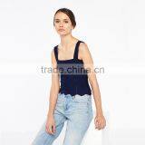 Stitched Knit Geometric Motifs Wavy Hem Wide Straps Design Tank Tops thumbnail-2