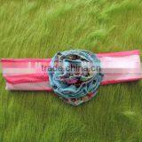 2016 Wholesale Craft Kids Girl Lace Flower Headband Baby Girl Top Knot Turban Hedband Children Pink Stripe Hairband thumbnail-1