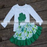 Girls green skirt set- Personalized pink body lucky suit body suit and skirt