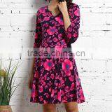 New Arrivals Women Dresses With Navy And Fuchsia Floral Notch Neck Dress Women Casual Dress Women Clothes GD90426-49 thumbnail-1
