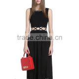Latest Girls Round Neck Black Chiffon Waist Halter Long Dress thumbnail-1