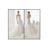 Lace Womens Wedding Dresses Strapless Court Train Tulle Pearls Custom Made Wedding Gowns