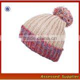 High Quality Hand-knitted Winter Cap Thick Knitting Wool Beanie Hat With Pom Pom thumbnail-3
