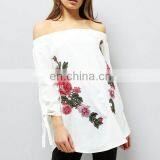 Ladies Floral Embroidered White Shoulderless Long Summer Tops (TP1761702) thumbnail-3