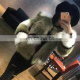 Round Collar Tea Green Color Fox Fur Coat, Blue Fox Red Fox Silver Fox Fur Mixed Fashion Short Size Coat S M L thumbnail-2